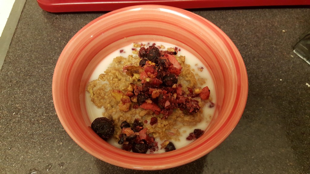 Here's my oatmeal, complete with a bit of fruit to add to the flavor.