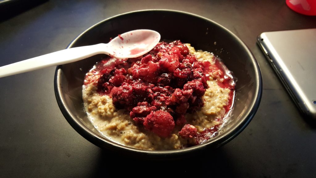 My oatmeal with a little fruit topping to add to the sweetness!